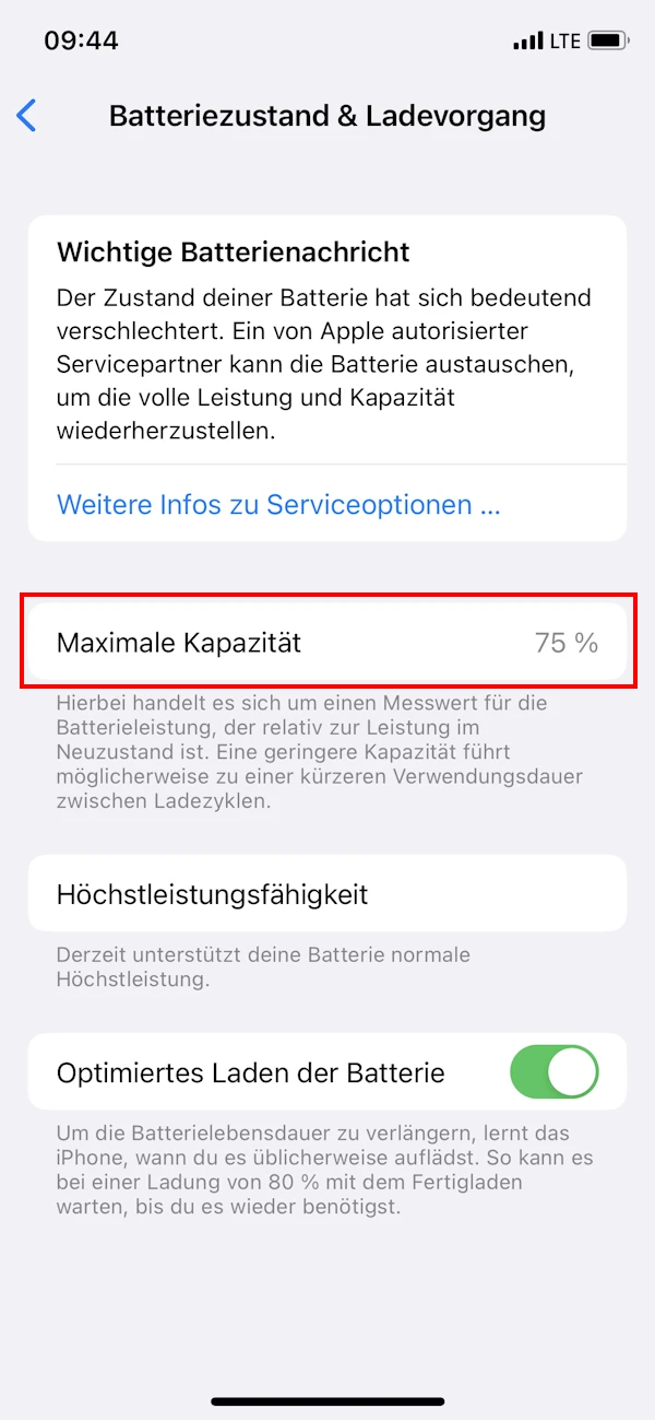 iPhone-Akkukapazität