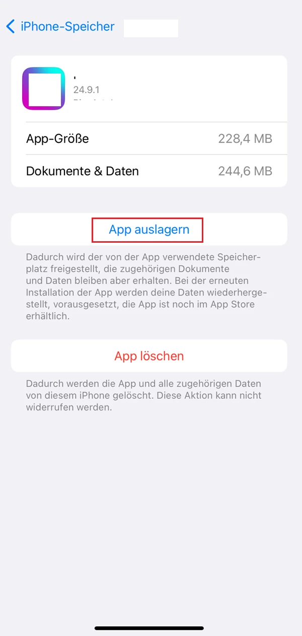 iPhone-Speicher-Einstellungen Option „App auslagern“