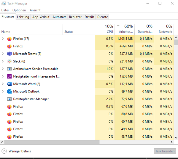 Laptop schneller machen Task Manager Windows