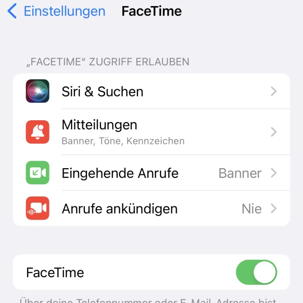 iPhone FaceTime-Einstellungen