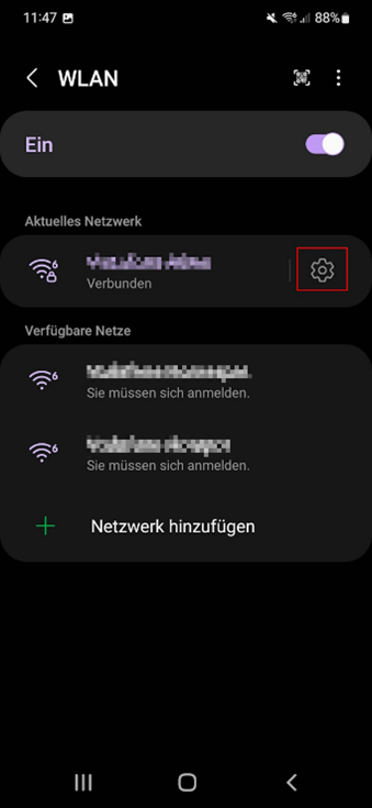 Das WLAN-Menü bei Android