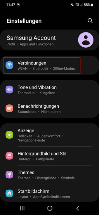 Screenshot der Einstellungen bei Android