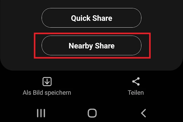 Screenshot des QR-Codes mit weiteren Auswahlmöglichkeiten zum WLAN-Teilen über Android