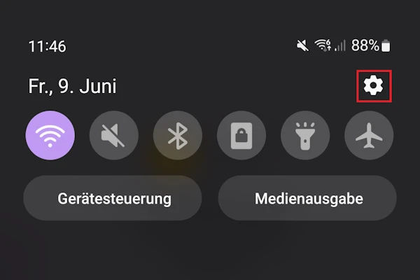 Screenshot der Schnelleinstellungen bei Android