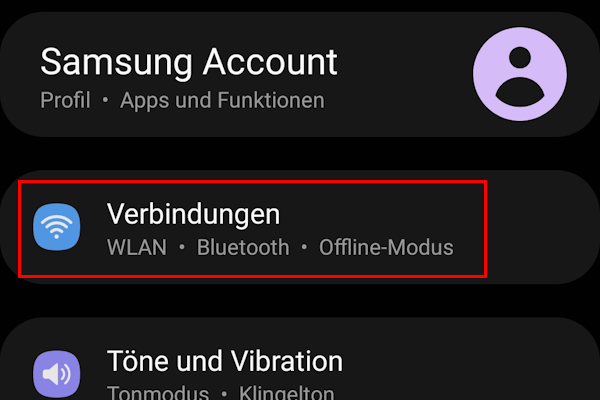 Screenshot der Einstellungen bei Android