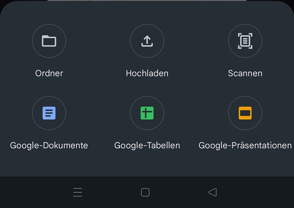 Scannen mit Handy Google Drive Menü