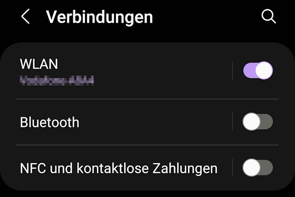 Screenshot der Verbindungseinstellungen bei Android