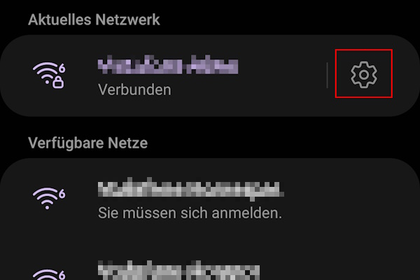 Screenshot des WLAN-Menüs bei Android