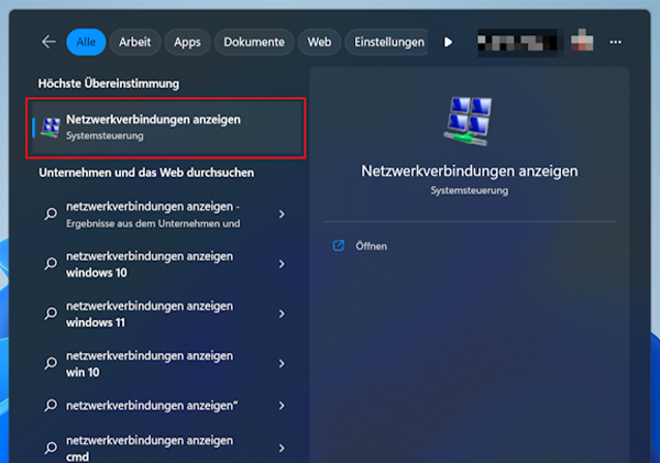 Screenshot der Windows-Suche unter Windows 11