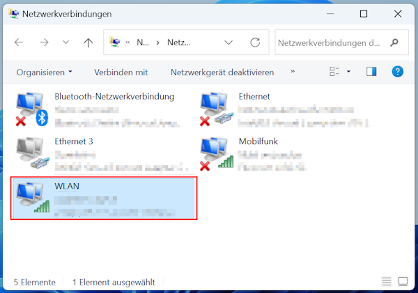 Screenshot der Netzwerkverbindungen in Windows 11