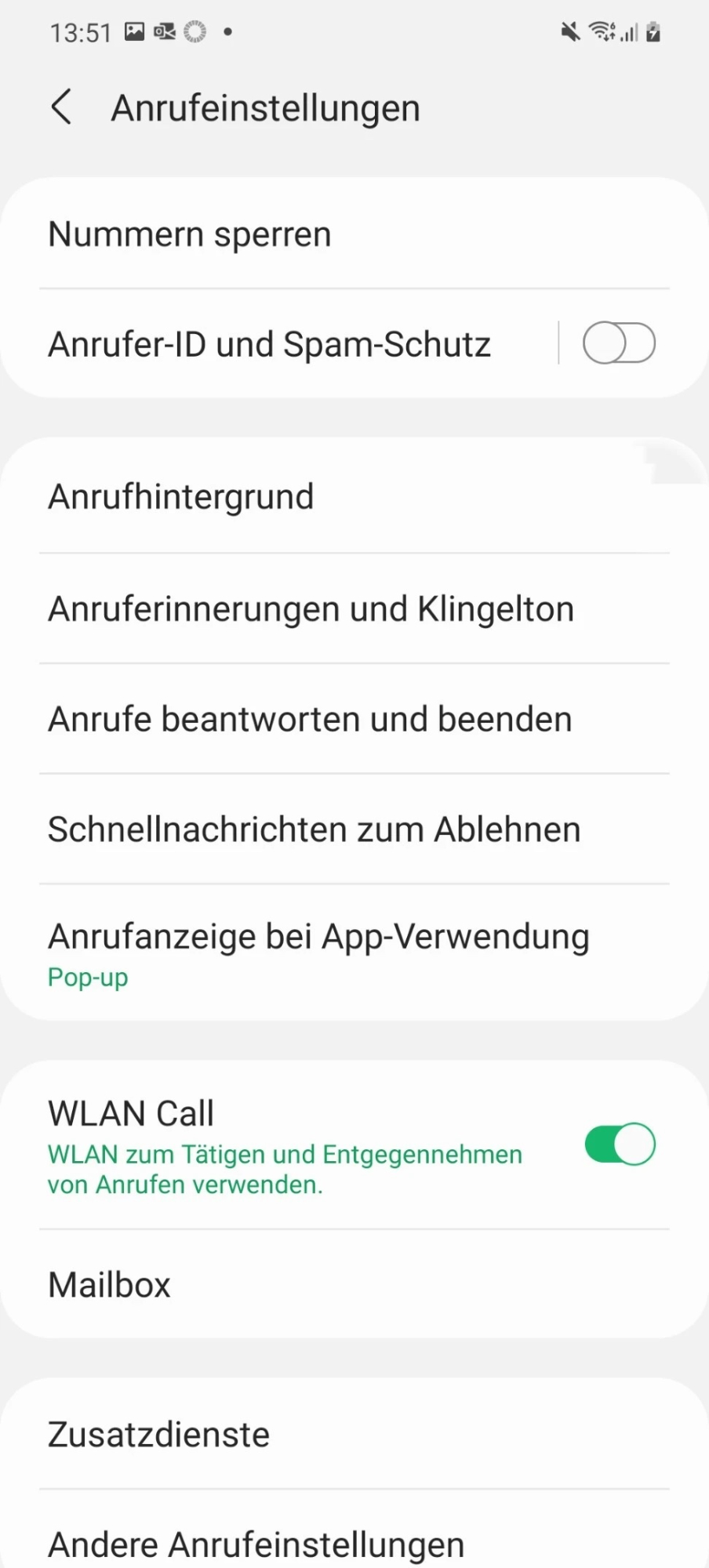 Geöffnete Anrufeinstellungen