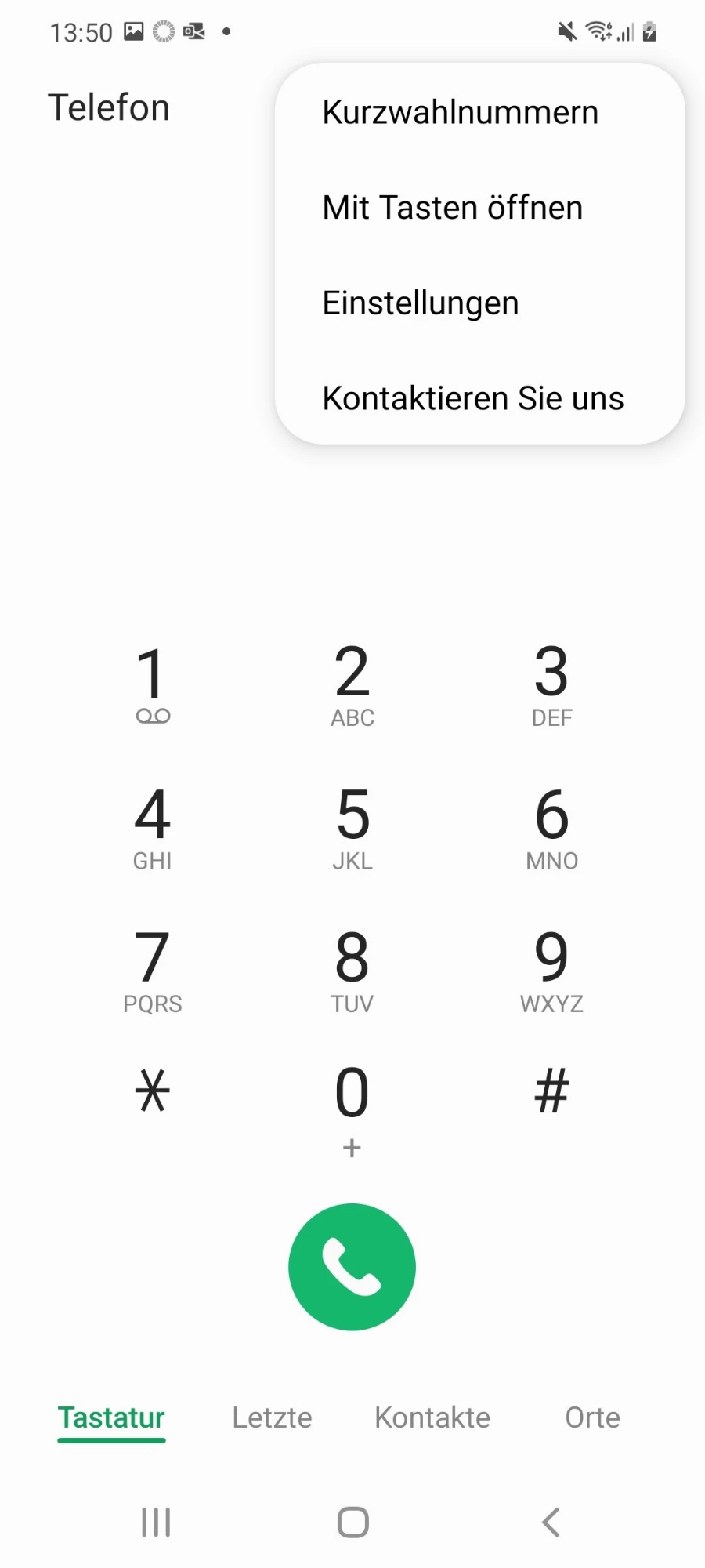 Geöffnete Einstellungen in der Telefon-App