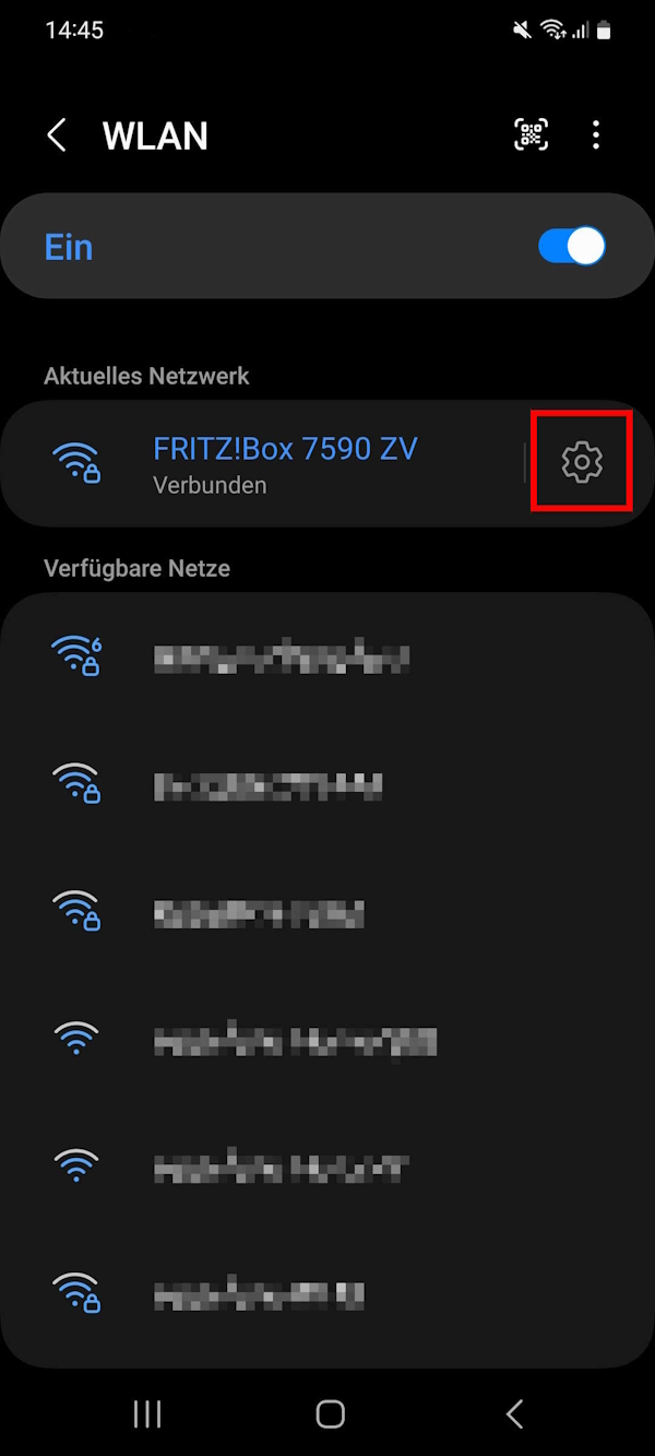 Screenshot der Android-WLAN-Einstellungen