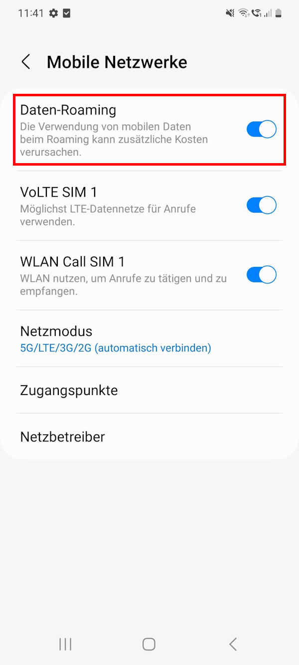 Screenshot Mobile Netzwerke