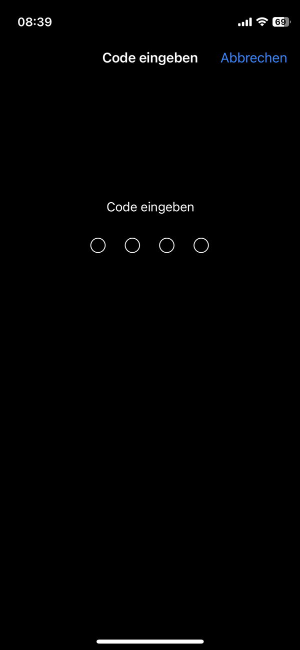 Screenshot iPhone Code eingeben.