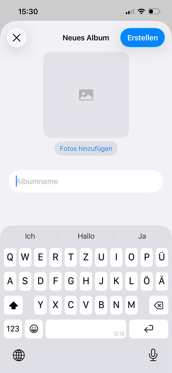 Screenshot von der Albenerstellung.