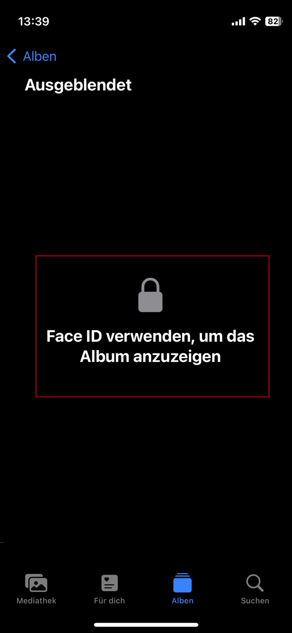 Markierung von der Aufforderung, Face-ID zum Anzeigen des Albums