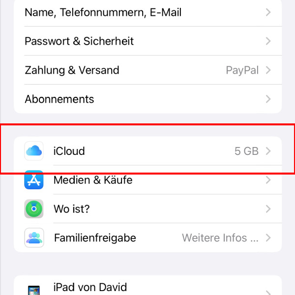 iPhone-Daten übertragen Einstellungen iCloud