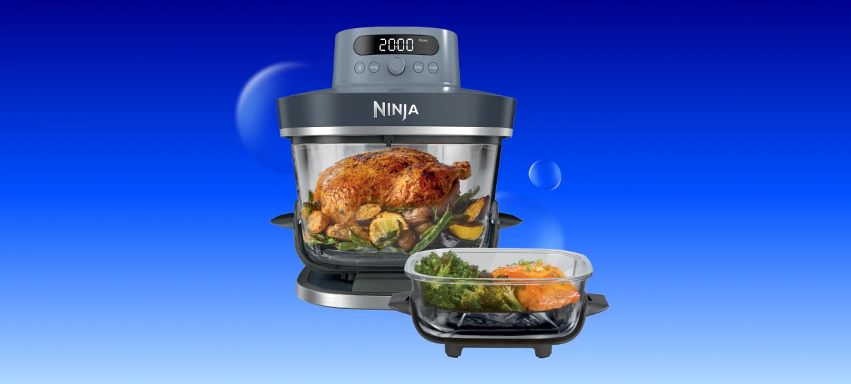 Ein grauer Ninja CRISPi PRO Glas-Air-Fryer 