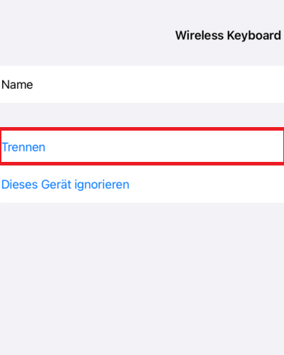 Screenshot von den Bluetooth-Einstellungen mit Markierung von „Trennen“