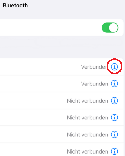 Screenshot von den Bluetooth-Einstellungen mit Markierung des Schalters