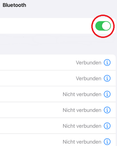 Screenshot von den Bluetooth-Einstellungen mit Markierung von „Weitere Infos“
