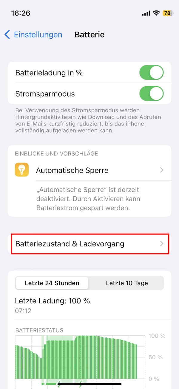 Batterie-Einstellungen beim iPhone