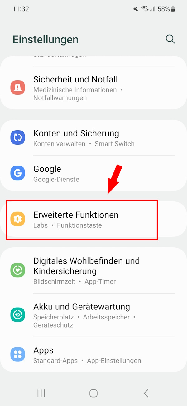 Handyeinstellungen bei Samsung