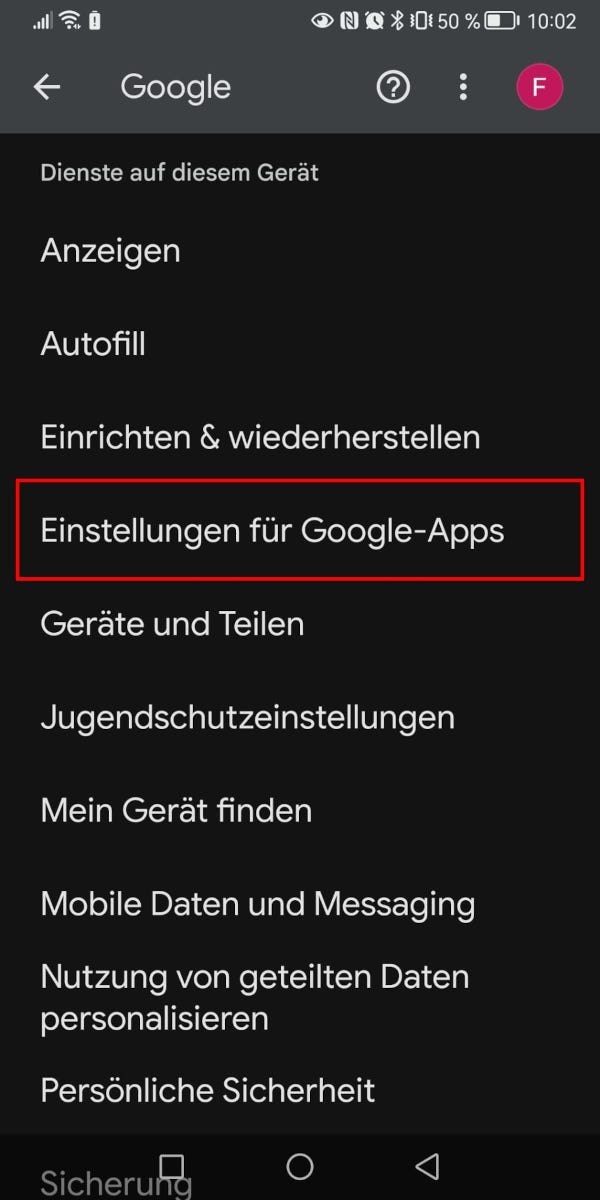 Einstellungen für Google-Apps