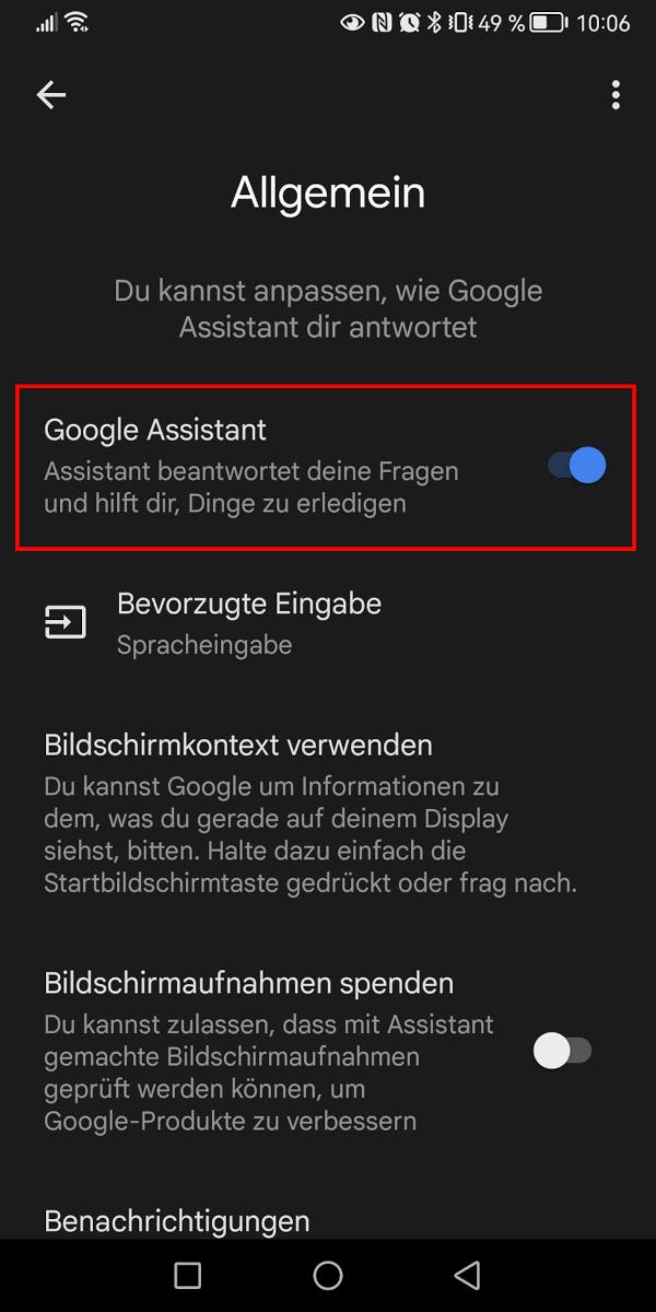 Google Assistant deaktivieren