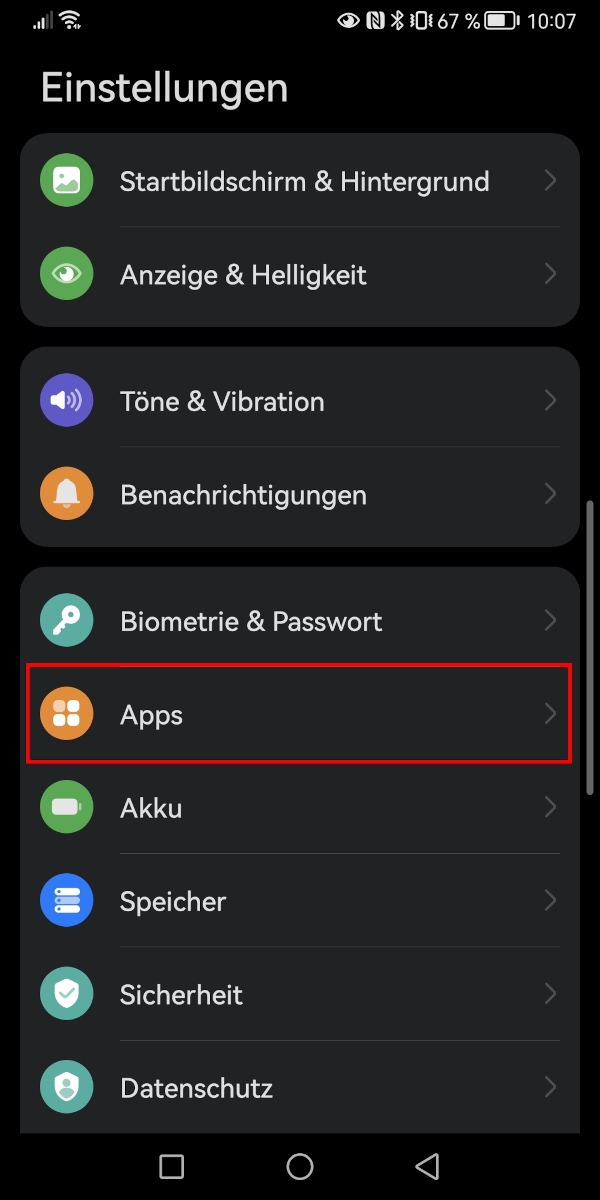 „Apps“ in den Android-Einstellungen