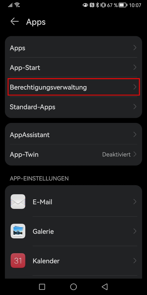 „Berechtigungsmanager“-Schaltfläche in Apps