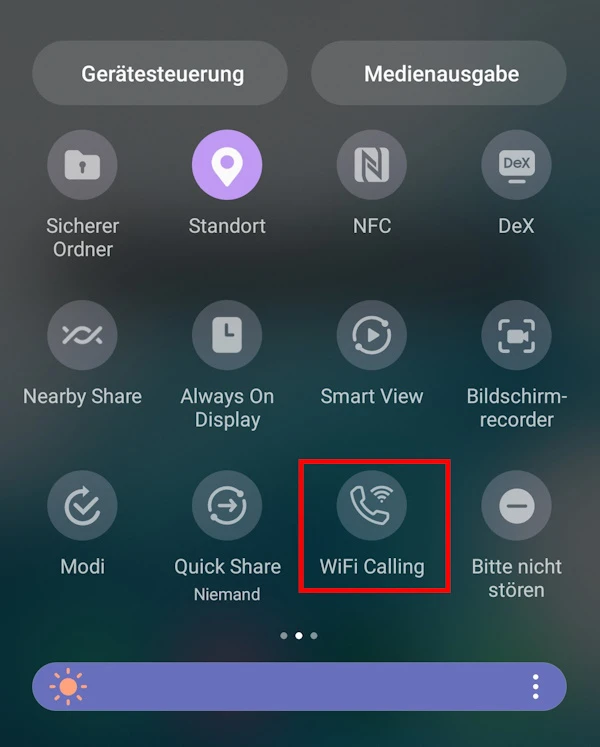 Screenshot der Schnellzugriffleiste bei Samsung