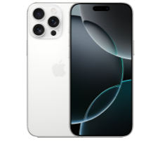 Vorder- und Rückansicht des iPhone 16 Pro Max in Titan Weiß