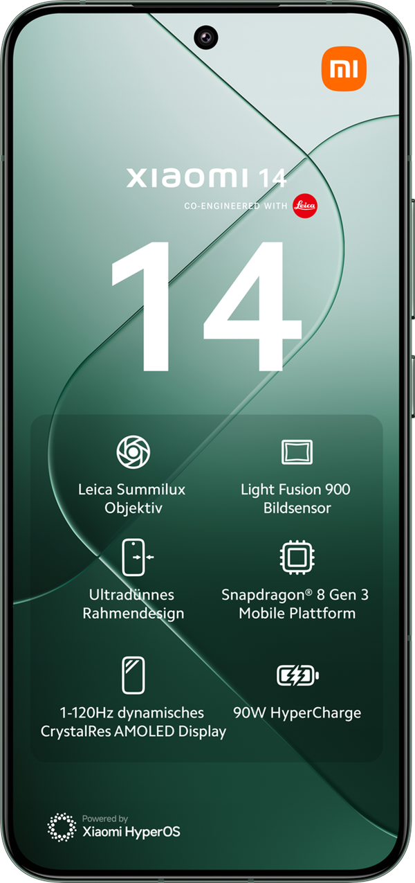 Display des Xiaomi 14 in Jade Green