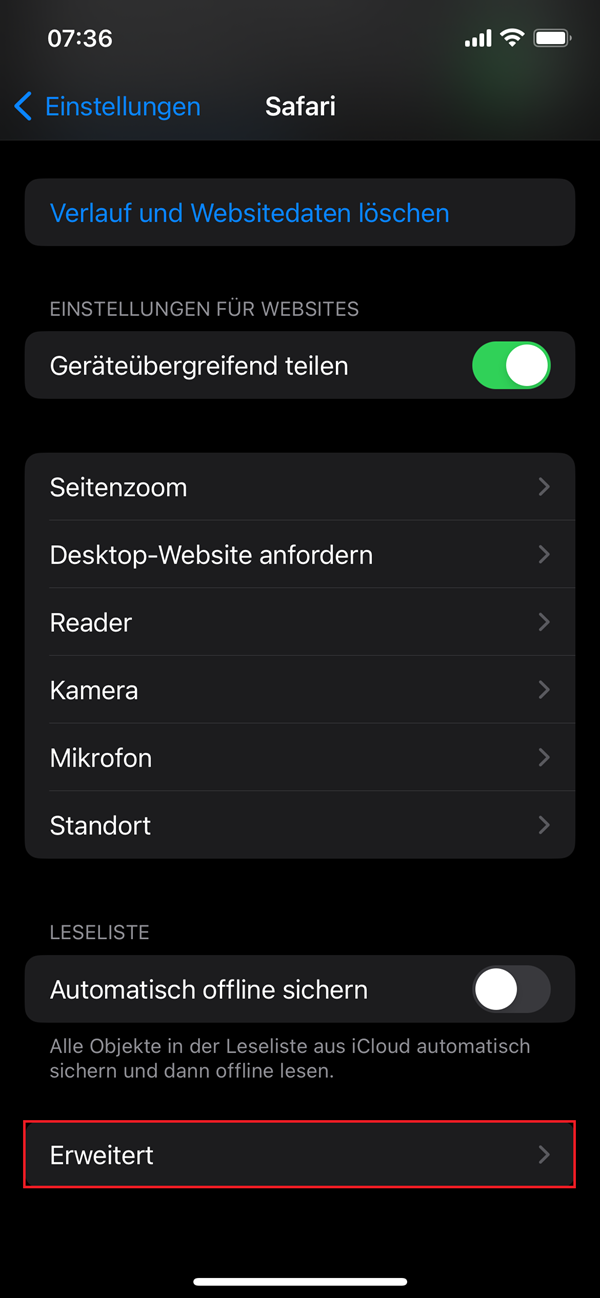 iPhone Safari-Einstellungen