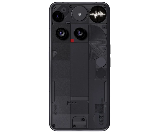  Rückseite des Nothing Phone (3) in Schwarz mit mehreren Kameras. Unten links der Schriftzug NOTHING. 