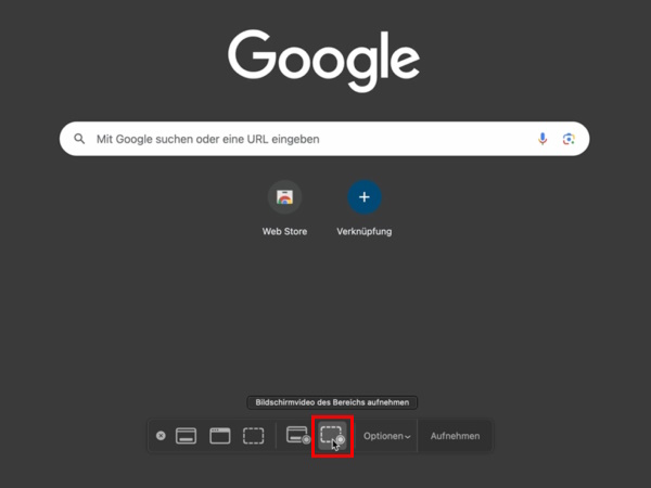 Screenshot-Werkzeugleiste beim MacBook