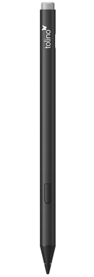  Schwarzer tolino Stylus-Stift mit seitlicher Taste, geeignet zur Bedienung und zum Schreiben auf dem tolino vision color. Das Logo ist auf dem Stift ebenso zu sehen 