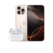 iPhone 16 Pro Max mit AirPods Pro 2 Desert