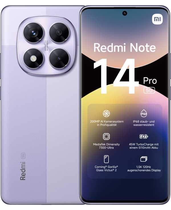 Das Xiaomi Redmi Note 14 Pro von vorne und hinten