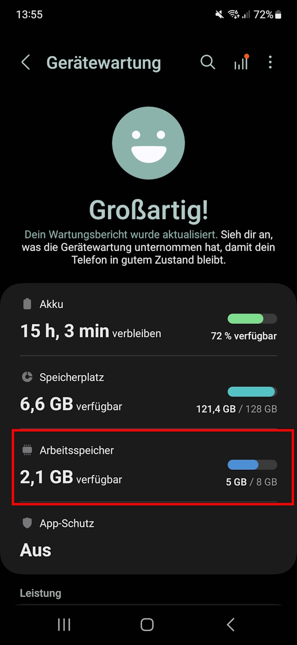 Einstellungen zur Gerätewartung beim Samsung Galaxy S22