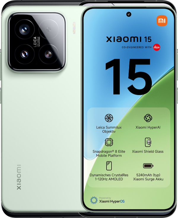 Vorder- und Rückseite des Xiaomi 15 in Green