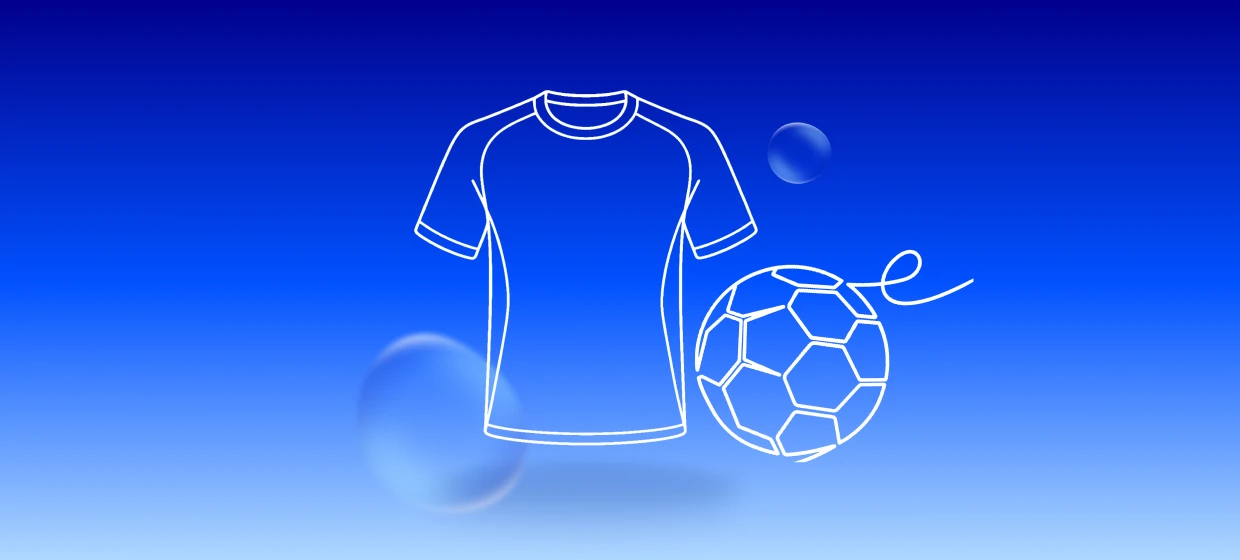  Fein gezeichnetes Fußballtrikot in weißen Linien auf blauem Hintergrund 