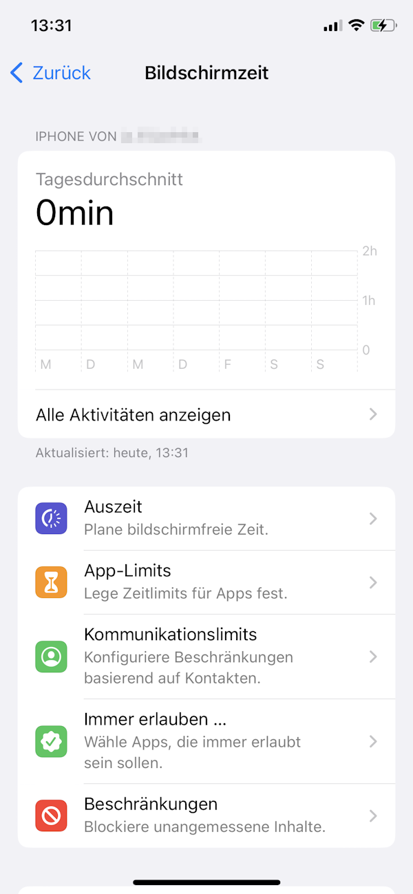 Screenshot Übersicht Bildschirmzeit