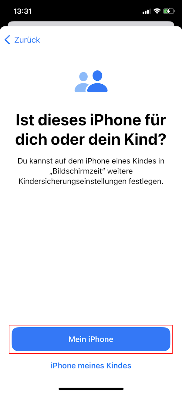 Screenshot zum Einrichten der Bildschirmzeit