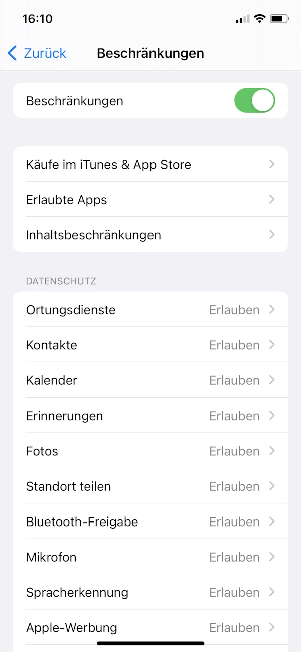 Screenshot Beschränkungen(© Telefónica)
Screenshot Beschränkungen