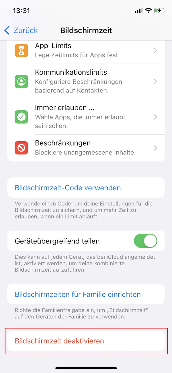 Screenshot Bildschirmzeit deaktivieren(© Telefónica)
Screenshot Bildschirmzeit deaktivieren
