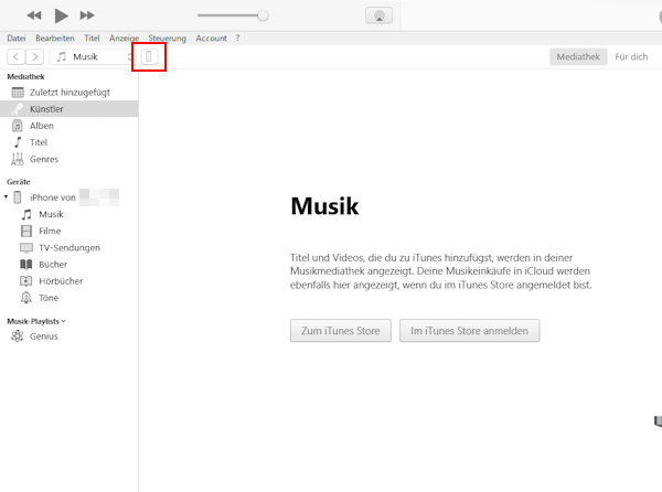 Screenshot der iTunes Startseite