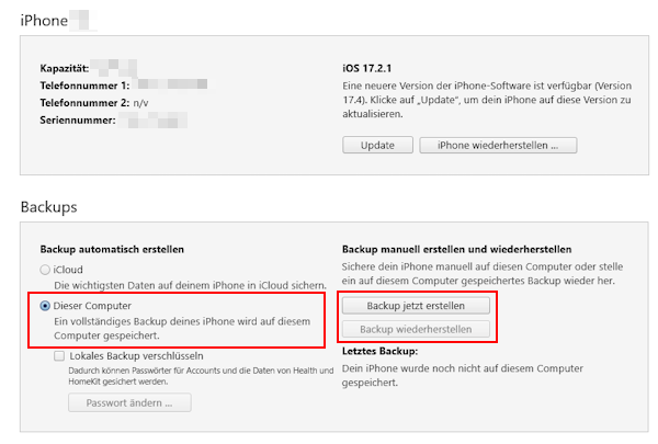Screenshot der Übersicht in iTunes